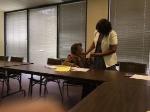 HLBPW Committee Chairperson Dorris Ellis presenting an honorary pin to co-chairperson Juanita Harang.